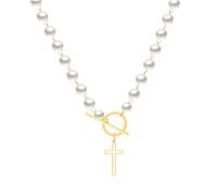QYYZTQY Silver Gothic Cross Pearl Necklaces Men and Women, Cute HeartAshaped Thick Chain A Vintage Pendants, OT Buckle with Toggle Clasp for