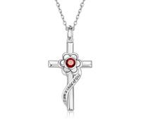QYYZTQY Silver Opal Flower Cross Pendant Baptism First Communion Gifts Women Goddaughter Jewelry for Girls