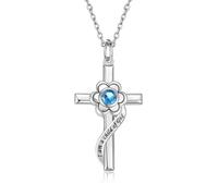 QYYZTQY Silver Opal Flower Cross Pendant Baptism First Communion Gifts Women Goddaughter Jewelry for Girls