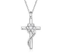 QYYZTQY Silver Opal Flower Cross Pendant Baptism First Communion Gifts Women Goddaughter Jewelry for Girls
