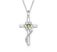 QYYZTQY Silver Opal Flower Cross Pendant Baptism First Communion Gifts Women Goddaughter Jewelry for Girls