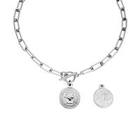 QYYZTQY Vintage Silver Necklaces for Women Men Thick Punk Chain A Queen Elizabeth Round Coin Pendant, Toggle Clasp with OT Buckle