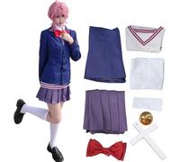 QYZ Costume Dandandan Cosplay Airashiratori avec perruque rose jupe preppy uniforme scolaire avec accessoires costume d'Halloween (bleu, M)