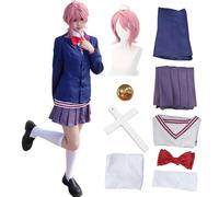 QYZ Costume Dandandan Cosplay Airashiratori avec perruque rose jupe preppy uniforme scolaire avec accessoires costume d'Halloween (bleu+perruque, XS)