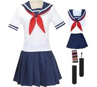 QYZ Costume de cosplay d'Ayano Aishi, Yandere Simulator, uniforme scolaire japonais pour femme, ensemble de marin pour Halloween (bleu, XS)