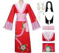 QYZ Costume de cosplay Hancock avec perruque, boucles d'oreilles serpent, collier, cape, robe kimono d'anime d'Halloween ensemble complet (rouge+perruque, XL)