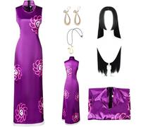 QYZ Costume de cosplay Hancock avec perruque, boucles d'oreilles serpent, collier, cape, robe kimono d'anime d'Halloween ensemble complet (violet+perruque, S)