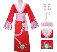 QYZ Costume de cosplay Hancock avec perruque, boucles d'oreilles serpent, collier, cape, robe kimono d'anime d'Halloween ensemble complet (rouge, XS)