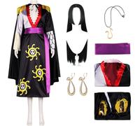 QYZ Costume de cosplay Hancock avec perruque, boucles d'oreilles serpent, collier, cape, robe kimono d'anime d'Halloween ensemble complet (noir+perruque, 2XL)
