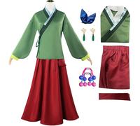 QYZ Costume de Cosplay Maomao Robe Anime The Apothecary Diaries Tenues avec Perruque Couvre-chef Boucles d'oreilles Collier Ensemble d'Halloween (vert, S)
