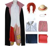 QYZ Costume de cosplay Shanks cheveux roux ensemble de costumes Shanks cape noire avec perruque, chapeau collier, ensemble de fête d'Halloween (B, XS)