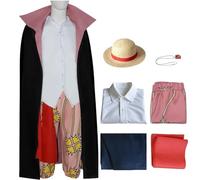 QYZ Costume de cosplay Shanks cheveux roux ensemble de costumes Shanks cape noire avec perruque, chapeau collier, ensemble de fête d'Halloween (A, XS)