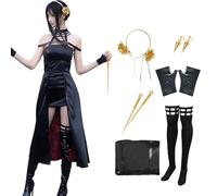 QYZ Costume de cosplay Yor Forger avec boucles d'oreilles, perruque, robe noire, ensemble complet pour Halloween (Noir, XL)