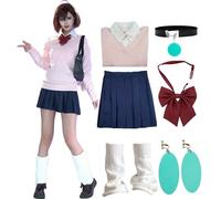 QYZ Costume jupe courte rose style collège de Momoayase Cosplay Anime Dandadan Cosplay avec perruque collier et boucles d'oreilles ensemble complet pour Halloween (rose, 3XL)