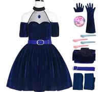 QYZ Mizi Cosplay Alienstage bleu foncé robe à épaules dénudées ensemble avec perruque gants chaussettes ceinture Halloween carnaval fête performance Anime costume adulte (bleu, M)