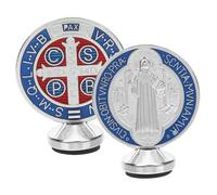 QYZXTH 2Pcs Alliage Métallique Saint Benoît Sainte Médaille Bureau Ornements Décoration Mémorial Croix Jésus Sculpture Unique Décor-Argent