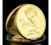 QYZXTH États-Unis Chanteur Elvis Presley 1935-1977 Le Roi du Rock « N » Roll Pièce commémorative d’Art plaquée Or