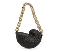 QYZXTH Sacs à main en rotin de conque, sacs en paille de coquillage for femmes, sac à bandoulière à chaînes épaisses, sac de créateur de plage tissé en osier, fourre-tout(Black)