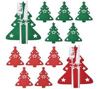 Qzakce Porte-Couverts de Feutre 12 Pièces Sac à Couverts pour Sapin de Noël Paniers à Couverts pour Decoration de Table Noel Couteau Fourchette, Rouge&Verte