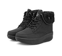 QZBAOSHU Femme Lacets Bottes Hiver Chaud Fourrure Cheville Chaussures Bottines de Neige Randonnée Boots（39 EU,Noir