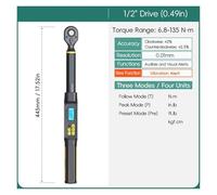 QZCX Clé dynamométrique numérique, Clé dynamométrique numérique avec valeurs prédéfinies, précision de 2%, avertisseur sonore et notification par flash LED(6.8-135N.m-vibration)