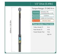 QZCX Clé dynamométrique numérique, Clé dynamométrique numérique avec valeurs prédéfinies, précision de 2%, avertisseur sonore et notification par flash LED(17-340N.m-vibration)