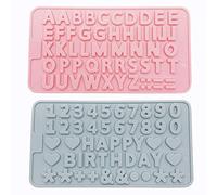QZDADA 2 pièces Silicone Lettres Chiffres Moule, Joyeux Anniversaire Symboles Alphabet Chocolat Moule, gâteau Pan Bonbons Biscuit décoration Plateau