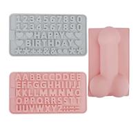 QZDAFFIC 3 Pièces Moule Gateau Silicone 3D Drôle, Moule a Cake en Forme de Lettres et Chiffres, Moules à Pâtisserie pour Muffin Bougies Savon Glaçons Célébrations D'anniversaire