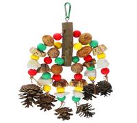 Qzdtue Bird Toys Parrots, Multicolored Chewing Toy, Natural Wooden Block Design, Engaging Nut Bite Pendant,11.82x8.67x0.79 inches, Hanging Cage Accessory, Perfect for African Greys
