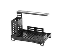 Qzdtue Égouttoir réglable pour évier, organisateur de vaisselle en acier au carbone, support de rangement multi-niveaux de cuisine, 24,7 x 15 x 14,5 cm, porte-brosse à savon éponge avec plateau de