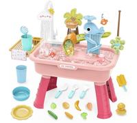 Qzdtue Kid Water Table, 4-in-1 Outdoor Sink Toy, Electric Faucet Pretend, 21.26x11.42x20.87 inches, Educational Hands-on Feature, Ideal for Boys Girls, Beach Day, Garden Fun