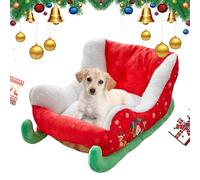Qzdtue Red Christmas Pet Bed, Cute Sleigh Design Couch for Cat and Dog, Confortable Cozy Restful Sleep Bed, Holiday Themed Pet Bed for Small to Medium Size Pets Small and Medium Pets