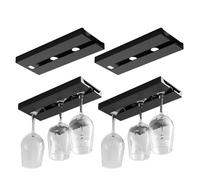 Qzdtue Self-Adhesive Wine Glass Rack, 4-Piece Hanging Goblet Holder Set, Inverted Cup Organizer Rail, 25.3x11x2cm, Space-Saving Hanger, for Kitchen Cabinet Bar Shelf Counter