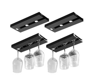 Qzdtue Self-Adhesive Wine Glass Rack, 4-Piece Hanging Goblet Holder Set, Inverted Cup Organizer Rail, 25.3x11x2cm, Space-Saving Hanger, for Kitchen Cabinet Bar Shelf Counter