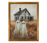Qzdtue Spooky Halloween Artwork Prints, Ghost Wall Decor, 0.71 Inches Framed Hanging Pictures, Rustic Style Haunted House Decorations, Ornaments for Bedroom and Bathroom Use