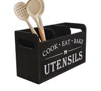 Qzdtue Support à ustensiles de comptoir de cuisine 30 x 12 x 17 cm, organisateur d'outils de cuisine en bois avec 3 compartiments et trous de drainage pour vaisselle, snack-bars, espace de rangement