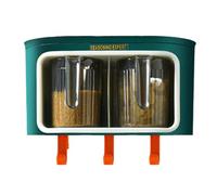 Qzdtue Support mural pour étagère à épices - Boîte à sucre transparente avec crochets,Épice assaisonnement pot pot récipient cuisine clair condiment organisation