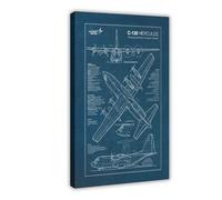QZFNCOYU Lockheed C-130 Hercules Blueprint Poster sur toile pour chambre à coucher, bureau, chambre, cadeau 40 x 60 cm