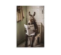 QZFNCOYU Poster sur toile représentant un âne assis sur des toilettes, lisant un journal, humoristique, pour la salle de bain, la salle de bain, la décoration de chambre à coucher, bureau, cadeau (30