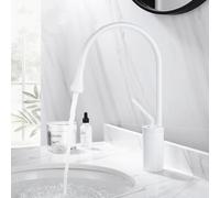 QZLGZXLAU Robinet mitigeur de Salle de Bain, Robinet de Salle de Bain à col de Cygne à Rotation à 360 °, pour lavabo monotrou, Blanc