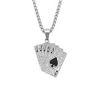 QZLNONTK Collier avec Pendentif Carte à Jouer Hip-hop for Homme et Femme - Bijoux Couleur Or et Argent(Silver_75cm)