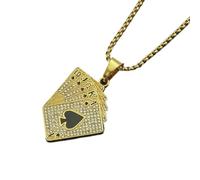 QZLNONTK Collier avec Pendentif Carte à Jouer Hip-hop for Homme et Femme - Bijoux Couleur Or et Argent(Gold_75cm)