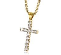 QZLNONTK Collier avec Pendentif Croix en Or Style Hip-hop for Femme - Long Collier Ras du Cou(Gold)