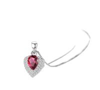 QZLNONTK Collier avec Pendentif cœur en Argent Sterling 925 for Femme - Collier en Cristal for la Saint-Valentin, Un Anniversaire, Une Petite Amie, Une Maman ou Une Femme(Red)