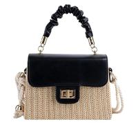 QZLNONTK Sacs de Paille Femmes Sac à bandoulière tissé Simple Mode océanique conflit fourre-Tout Sac Sac à bandoulière(Black)
