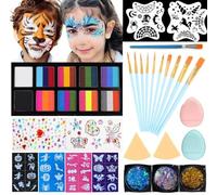 QZLSAYSL Convient aux enfants et aux adultes, y compris les pochoirs de peinture corporelle non toxique aux couleurs de l'arc-en-ciel avec motifs floraux, araignées, licornes et flammes