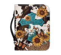 Qznuberone Housse de bible avec fermeture éclair et poignée - Motif léopard et tournesol - Multi-usage - Pour surligneur et carnet de notes