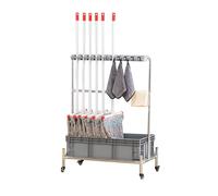 QZQJUILU Chariot de conciergerie Organisateur de Balai et de serpillière sur Roues Fournitures de Nettoyage Station d'entretien ménager Évier de serpillière mo(8 Slots and 10 Hooks)