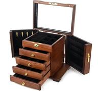 QZQJUILU Coffret à Bijoux en Bois pour Femme, 4 tiroirs, Grand Organiseur de Bijoux en Bois Dur avec Miroir et Serrure.(E)