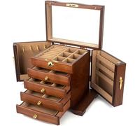 QZQJUILU Coffret à Bijoux en Bois pour Femme, 4 tiroirs, Grand Organiseur de Bijoux en Bois Dur avec Miroir et Serrure.(D)